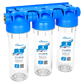 Трехступенчатый магистральный фильтр АКВАБРАЙТ стандарт SLIM LINE латунная вставка 1/2 дюйма