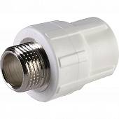 Муфта комбинированная Политэк 20х1/2 наруж. резьба для полипропиленовых труб под сварку (цвет белый)