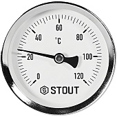 Термометр биметаллический осевой с погружной гильзой STOUT корпус Dn 63 мм, гильза 50 мм 1/2 , 0...120°С