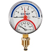 Термоманометр радиальный STOUT в комплекте с автоматическим запорным клапаном, корпус Dn 80 мм 1/2 , 0...120°C, 0-10 бар
