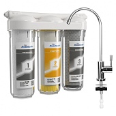 Фильтр трехступенчатый АКВАБРАЙТ АБФ-ТРИА - УМЯГЧЕНИЕ трехступенчатая система очистки воды под кухонную мойку с отдельным краном