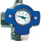 Мультифункциональный шаровой кран HERZ с синим маховиком и термометром 0-120°С 1 1/4