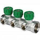 Коллектор распределительный FAR 1, проходной, хромированный, 3 отвода 3/4 плоское уплотнение