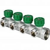 Коллектор распределительный FAR 1 , проходной, хромированный, 4 отвода 3/4  ЕК