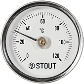 Термометр биметаллический накладной с пружиной STOUT корпус Dn 63 мм, 0...120°С, 1 -2