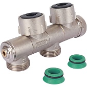 Узел нижнего подключения Meibes FE2, двухтрубное подключение, с функцией отсечки, слива и наполнения 3/4