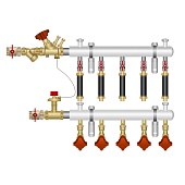 Коллектор модульный БЭФ-КЭ на 5 отводов, левый, Ду40, входная группа Ду25, регулятор перепада давления Ду20