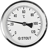 Термометр биметаллический осевой с погружной гильзой STOUT корпус Dn 100 мм, гильза 100 мм 1/2 , 0...120°С