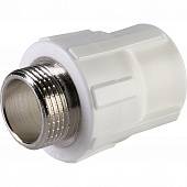 Муфта комбинированная Политэк 25х3/4 наруж. резьба для полипропиленовых труб под сварку (цвет белый)