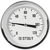 Термометр биметаллический осевой с погружной гильзой STOUT корпус Dn 80 мм, гильза 75 мм 1/2 , 0...120°С