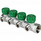 Коллектор распределительный FAR 3/4 , проходной, хромированный, 4 отвода 1/2  ЕК