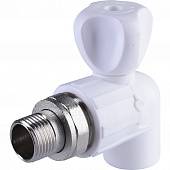 Кран шаровой для радиатора Политэк 20х1/2 угловой для полипропиленовых труб под сварку (цвет белый)
