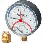 Термоманометр радиальный WATTS 80 мм 1/2 давление 10 бар