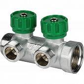 Коллектор распределительный FAR 1, проходной, хромированный, 2 отвода 3/4 плоское уплотнение