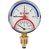 Термоманометр радиальный STOUT в комплекте с автоматическим запорным клапаном, корпус Dn 80 мм 1/2 , 0...120°C, 0-4 бар