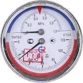 Термоманометр РОСМА 80 мм 120 градусов 1/2 длина клапана 46 мм давление 1 MPa осевое присоединение ТМТБ-31T.1
