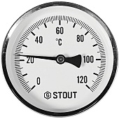 Термометр биметаллический осевой с погружной гильзой STOUT корпус Dn 100 мм, гильза 50 мм 1/2 , 0...120°С