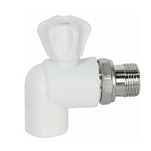 Кран шаровой Политэк 25х1/2 для радиатора угловой для полипропиленовых труб под сварку (цвет белый)