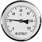 Термометр биметаллический осевой с погружной гильзой STOUT корпус Dn 100 мм, гильза 75 мм 1/2 , 0...120°С