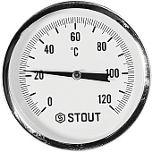 Термометр биметаллический осевой с погружной гильзой STOUT корпус Dn 80 мм, гильза 100 мм 1/2 , 0...120°С