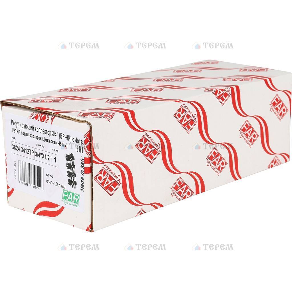FAR Коллектор распределительный 3/4 , проходной, хромированный, 4 ...