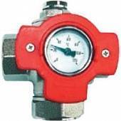 Мультифункциональный шаровой кран HERZ с красным маховиком и термометром 0-120°С 1