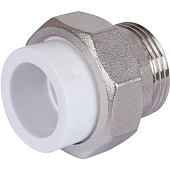 Муфта разъемная с наружной резьбой Политэк 25х1 для полипропиленовых труб под сварку (цвет белый)